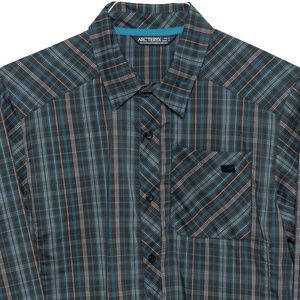 ARC'TERYX PEAKLINE MENS LS COTTON POLYESTER OUTDOOR HIKING SHIRT GRAY CHECK S